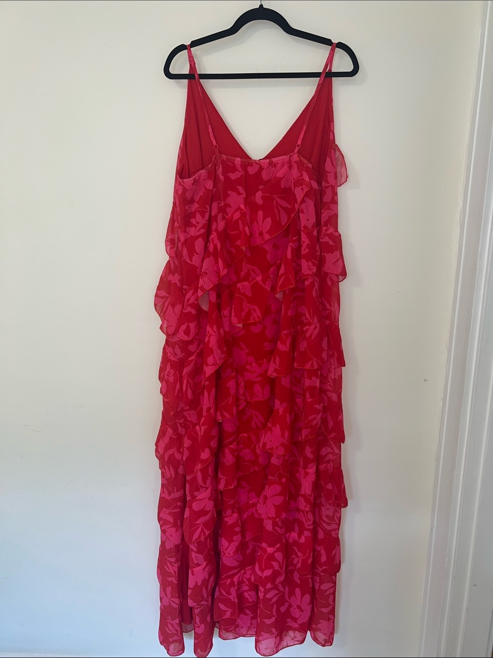 Boohoo Red & Hot Pink Floral Ruffle Maxi Dress - Picture 3 of 6